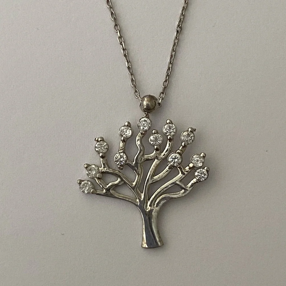Tree 925 silver cubic zirconia stones necklace